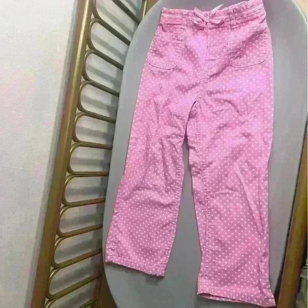 Vintage 100% cotton pink polka dot jeans with bow detail toddler girl no flaws